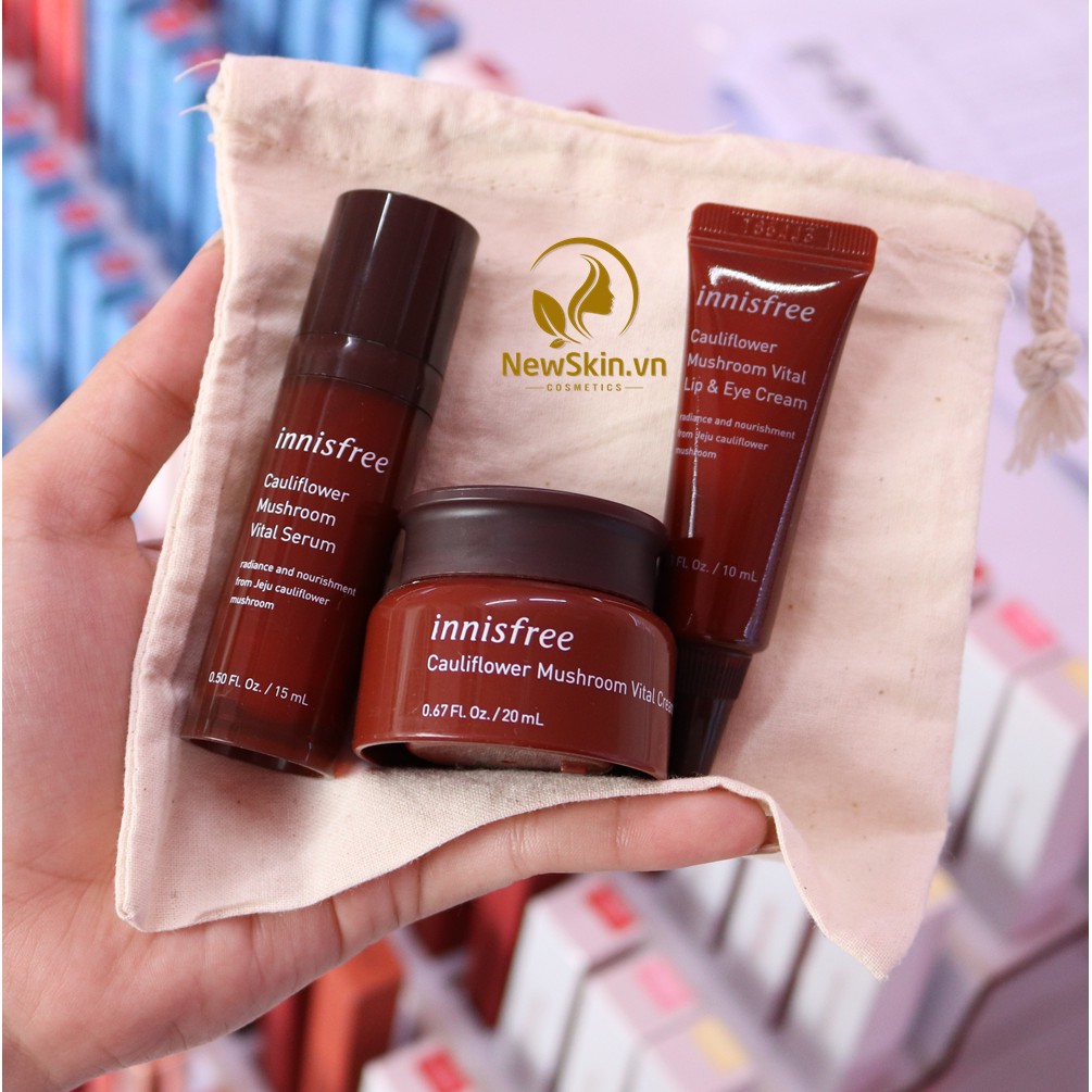 Set Dưỡng Trắng Da Chống Lão Hóa Innisfree Cauliflower Mushroom Vita Special Kit Mini (3 Món)