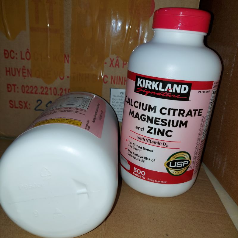 (date T8.2025)Viên uống KIRKLAND 500v bổ sung canxi magie kẽm 500v