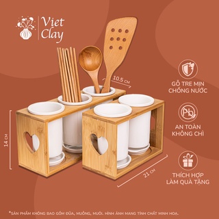 Bộ Ống Đựng Đũa Sứ, Thìa, Dĩa Cao Cấp Kèm Khung Gỗ Chất Lượng, Tiện Dụng Cho Nhà Bếp [Có Sẵn]