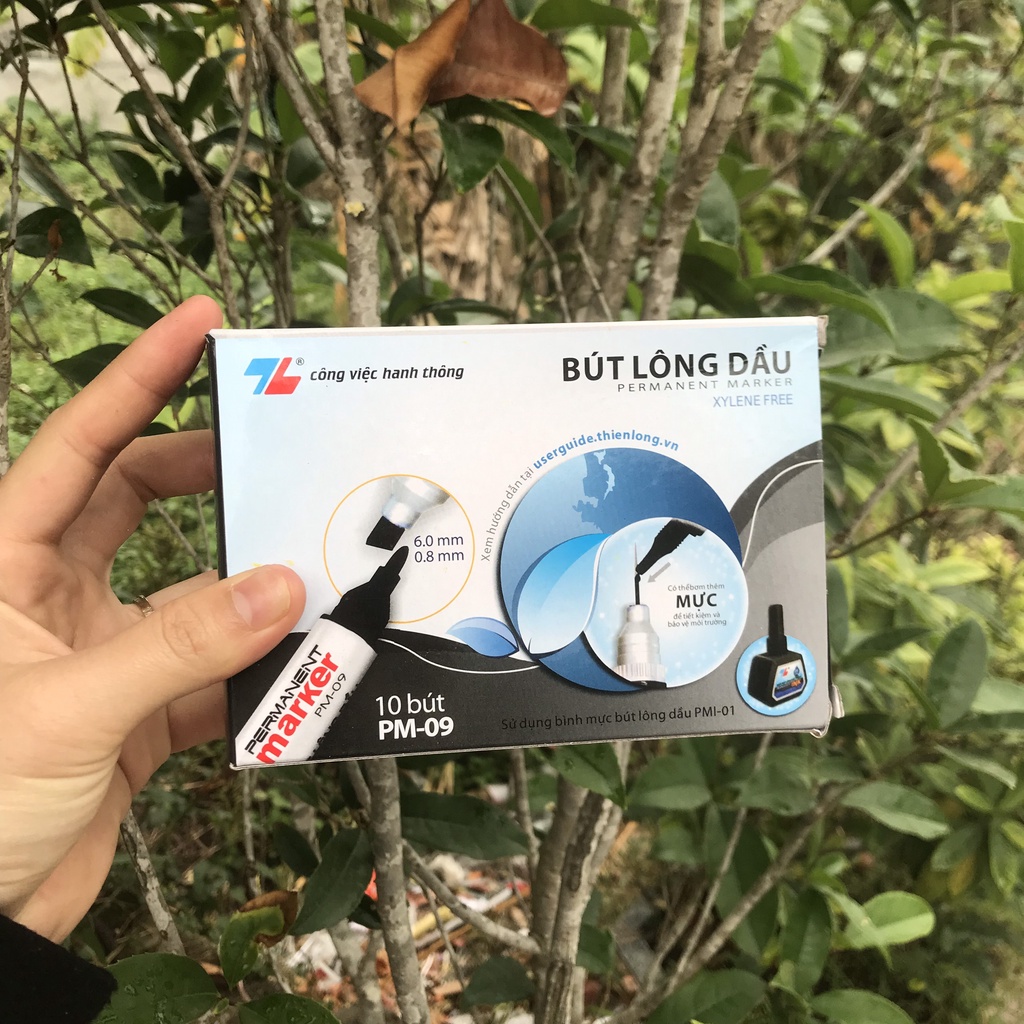 Hộp 10 Bút lông dầu Thiên Long PM-09 (xanh đỏ đen)