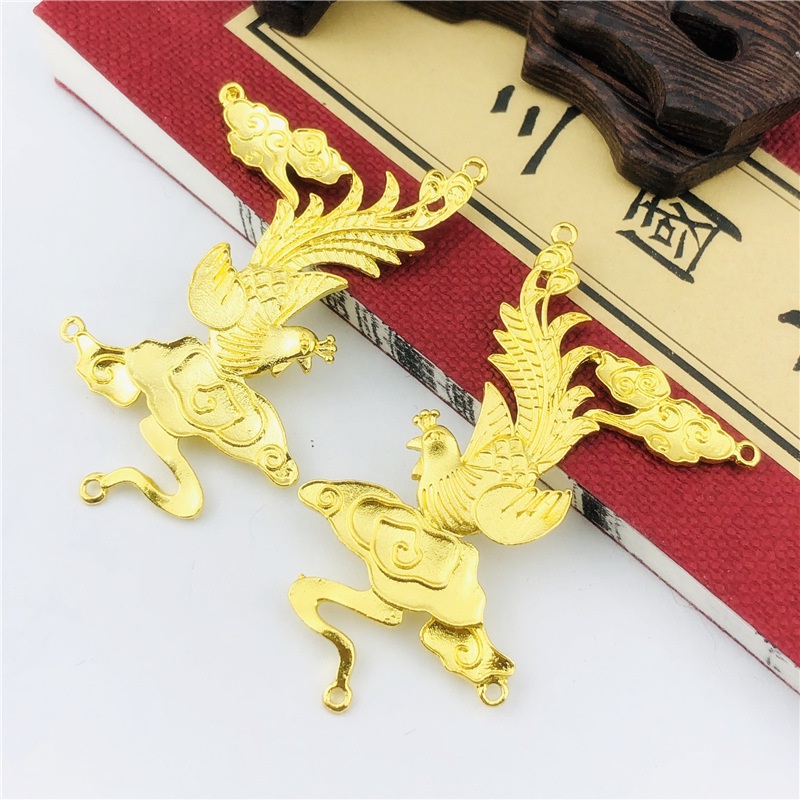 1 cặp phiến đúc họa tiết phượng hoàng 37*65mm nguyên liệu làm trâm làm trang sức cổ trang