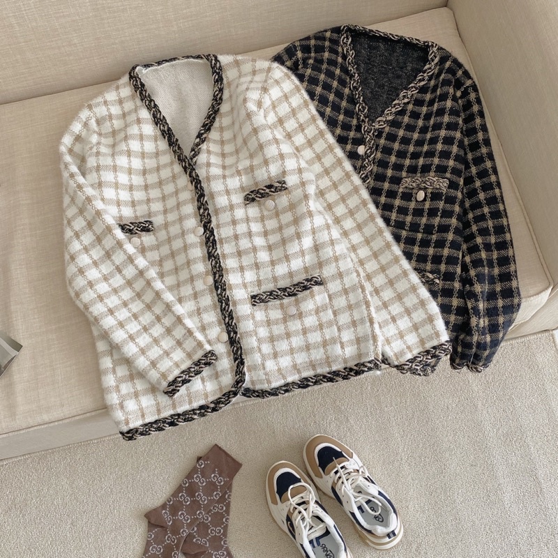 ÁO CARDIGAN DẠ LÔNG KẺ SỌC TWEED | BigBuy360 - bigbuy360.vn