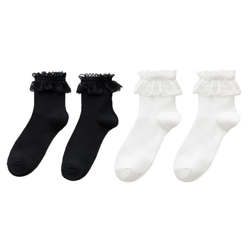 Tất cotton phối ren lưới phong cách lolita nhật bản dễ thương cho nữ