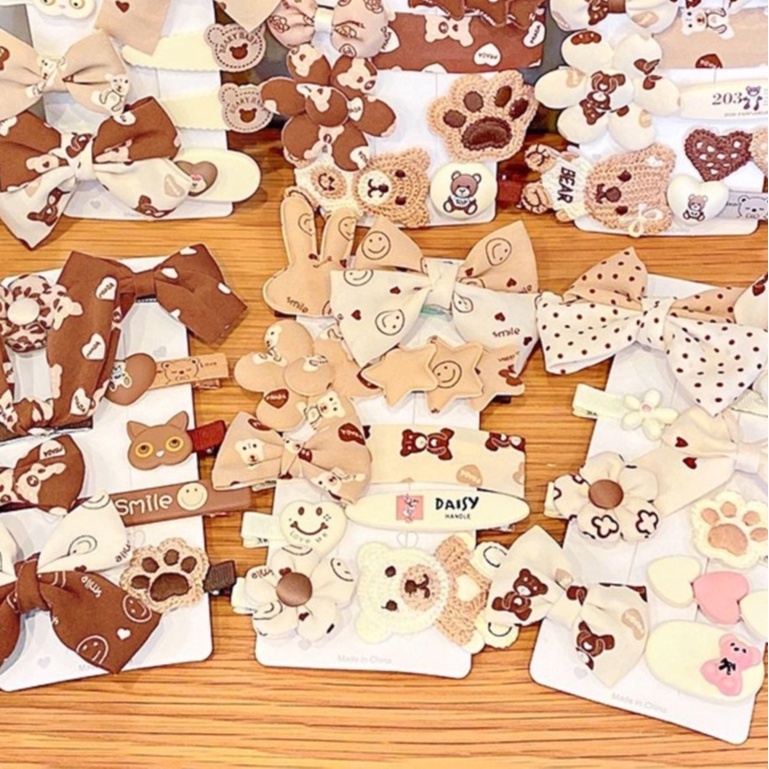 Kẹp tóc nơ vải, cặp tóc nơ họa tiết trà sữa phong cách tiểu thư #KẸPTÓCNƠ