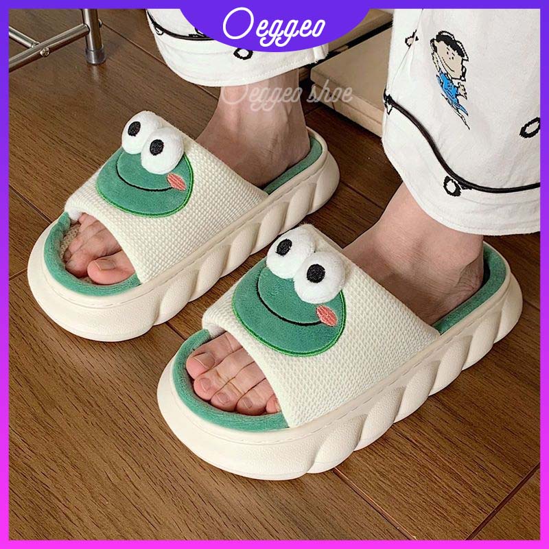 Oeteo Dép Đi Trong Nhà Đế Dày Họa Tiết Hoạt Hình Ếch Dễ Thương Cho Nam Và Nữ