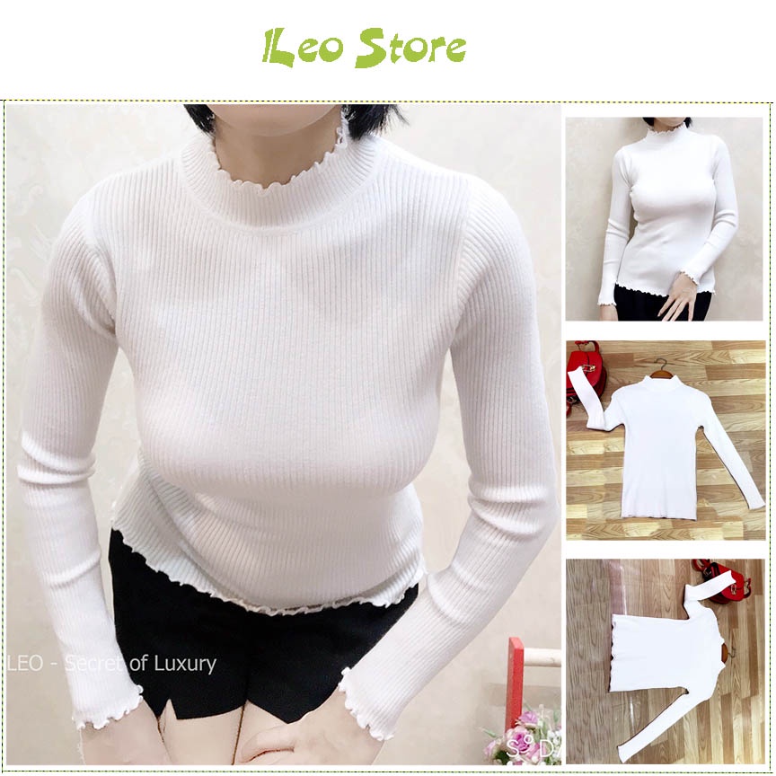 Áo len trắng cổ 3 phân free size hàng sẵn (ảnh thật)