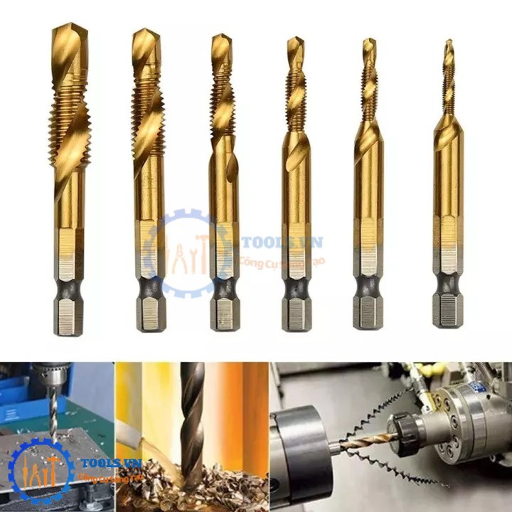 Bộ 8 Mũi Taro Thép Tốc Độ Cao HSS Tạo Ren Phủ Titan