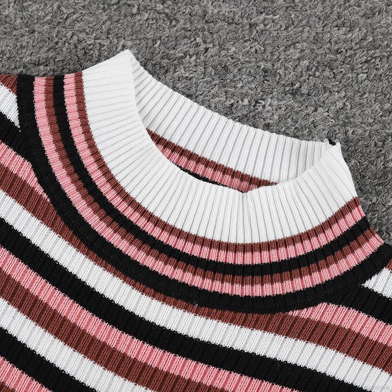 Áo Dệt Kim Tay Ngắn Cổ Lọ Phối Họa Tiết Sọc Ngang Phong Cách Hàn Quốc | BigBuy360 - bigbuy360.vn