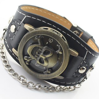 Punk Skull Flip PU Leather strap Vintage watch Men Fashion watches
