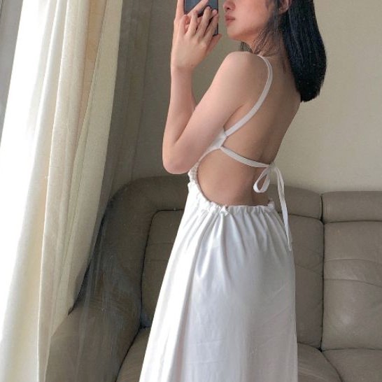 Váy hở lưng lụa cắt eo sexy quyến rũ dự tiệc, đi biển thời trang Becky