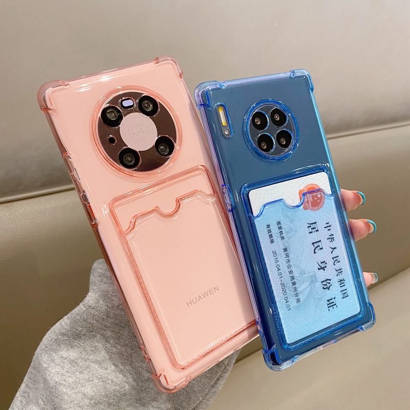 Ốp Điện Thoại Silicon Mềm Trong Suốt Có Ngăn Đựng Thẻ Cho Huawei P30 P40 Pro Mate 30 40 Pro