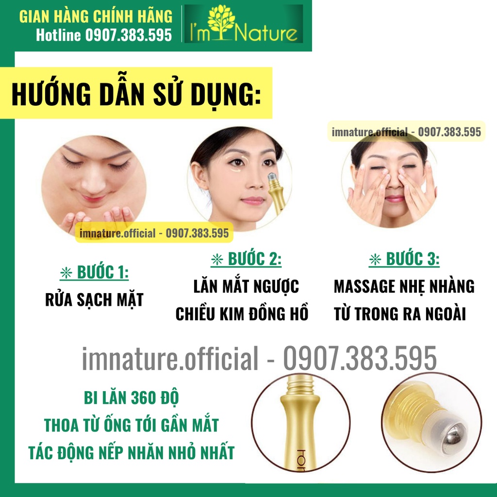 Cây Lăn Mắt Ốc Sên Giảm Quầng Thâm Bọng Mắt Rorec - Bioaqua