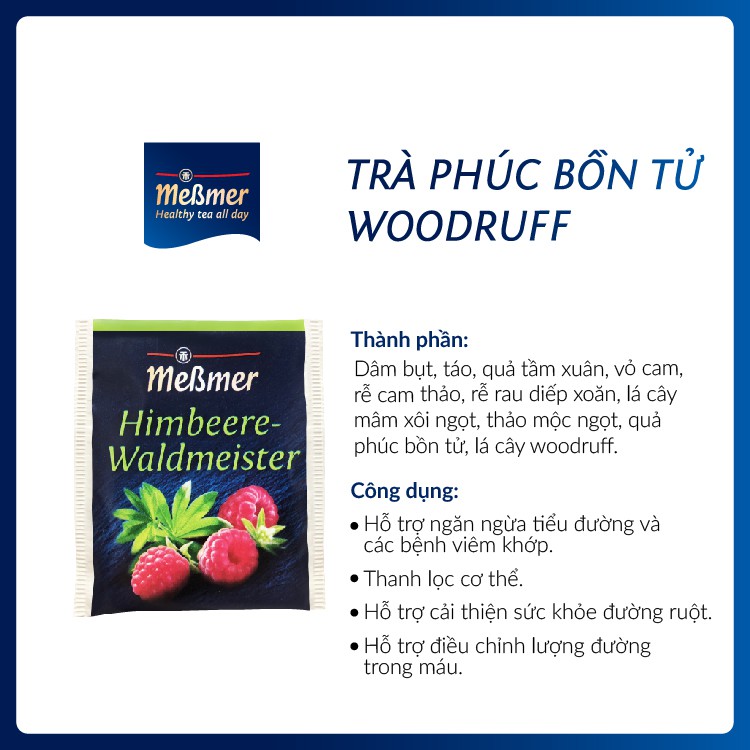 Trà Túi Lọc Phúc Bồn Tử Messmer/ Raspberry Woodruff Hộp 20 Gói - Trà Trái Cây/ Nhập Khẩu Từ Đức