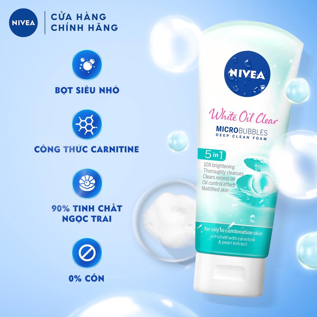 Sữa rửa mặt Nivea nữ Trắng da sạch nhờn Giảm mụn hiệu quả Sáng mịn tự nhiên hàng Chính Hãng thương hiệu Đức