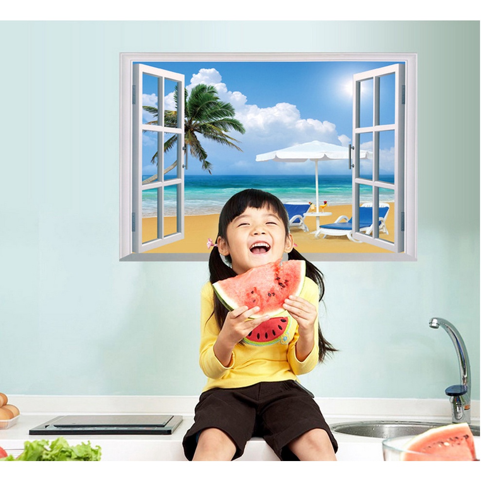 Decan dán tường 3D, decan dán tường hình cửa sổ trang trí phòng khách, phòng ngủ, nhà bếp SK7019A