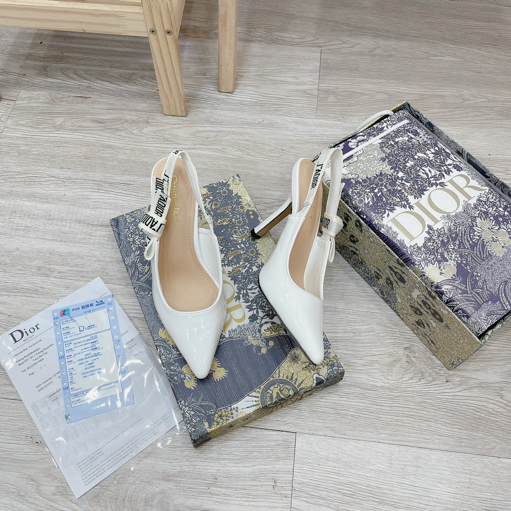 Giày cao gót da bóng quai chữ hai màu đen trắng hàng Quảng Châu fullbox