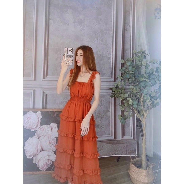 Đầm maxi cánh tiên phối tầng bèo dáng dài siêu xinh có mút-hình thật.