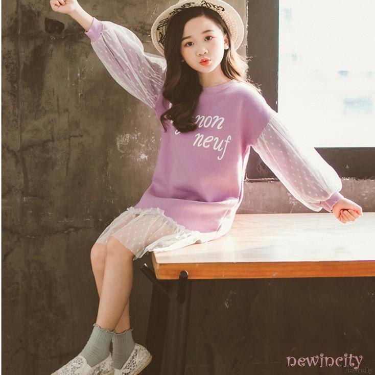 Đầm công chúa dài tay phối lưới phong cách Hàn Quốc dành cho bé gái