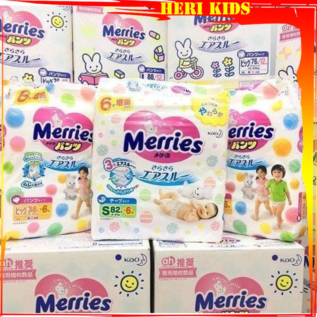 Bỉm MERRIES nội địa Nhật cộng miếng đủ size NB96 dán/ S88 dán/ M68 dán/M 64 quần/ L50 quần/ XL44 quần/ XXL 28 quần