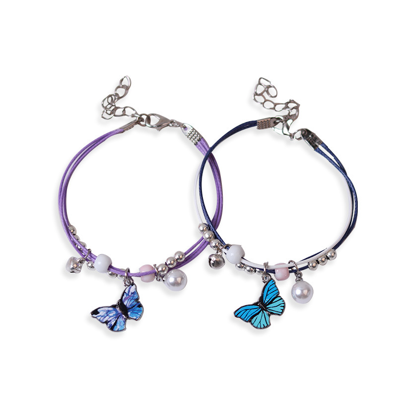 BUTTERFLY CHARMS Vòng Tay Nhiều Sợi Mặt Hình Bướm Đính Ngọc Trai Phong Cách Hàn Quốc