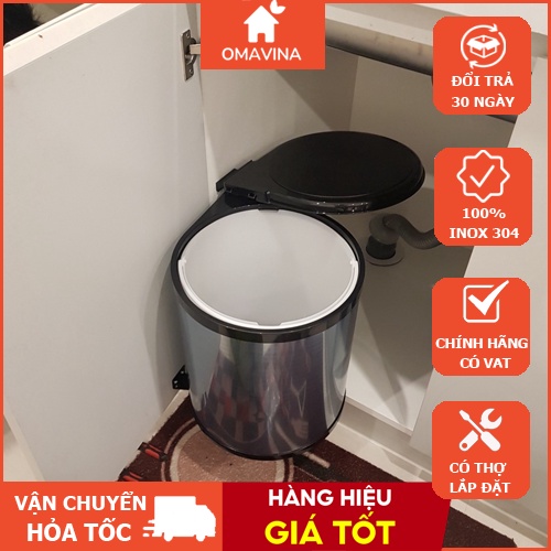 Thùng Rác Thông Minh Tròn Gắn Cánh TAKI Bọc INOX 304 Tủ Bếp - Bảo Hành 10 Năm