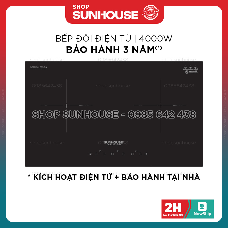 Bếp đôi điện từ SUNHOUSE SHB-DI01 bảo hành 3 năm