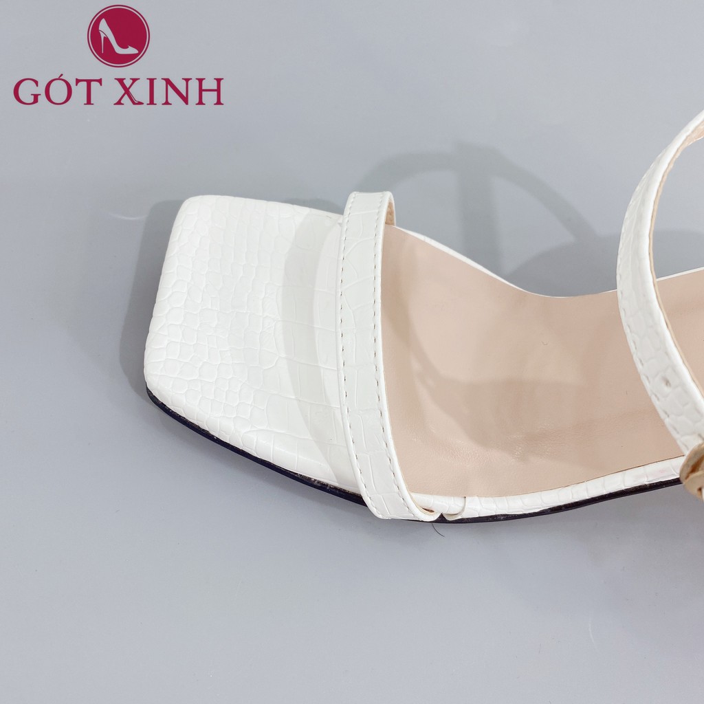 Giày sandal cao gót nữ 5cm GÓT XINH GD15 quai ngang dập vân da rắn