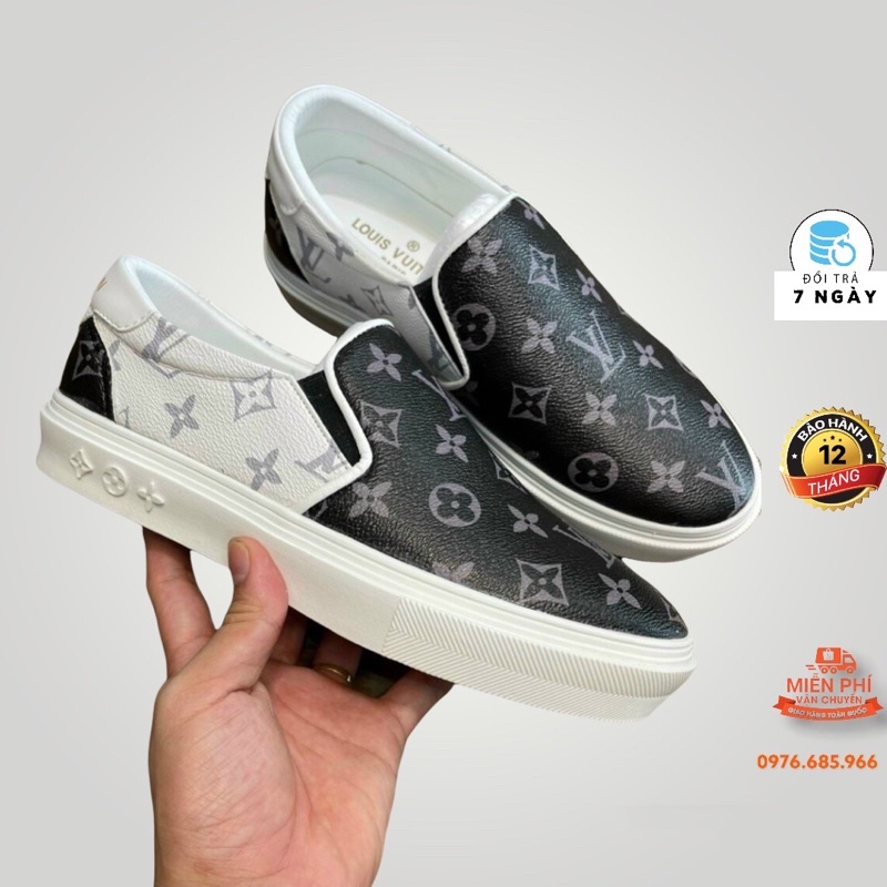 Giày slipon lv nam nữ tăng chiều cao da lộn đế đúc cao su hàng Fullbox.