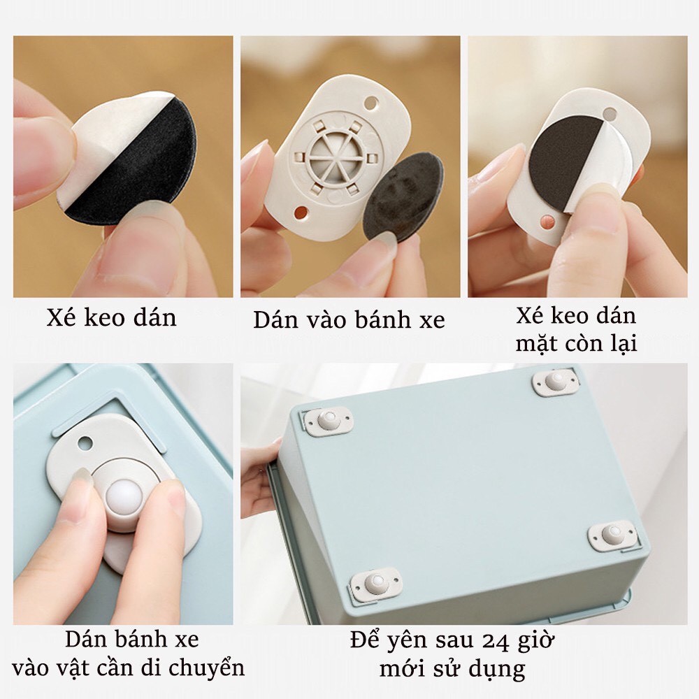 Bộ 4 Bánh Xe Dán Di Chuyển Thùng, Hộp - Xoay 360 Độ, Bánh Thép Siêu Bền, Chịu Lực 88257