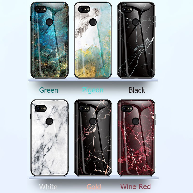 Casing Google Pixel 1 2 3 4 XL Casing Fashion Marbled Glass Back Hrad Phone Case