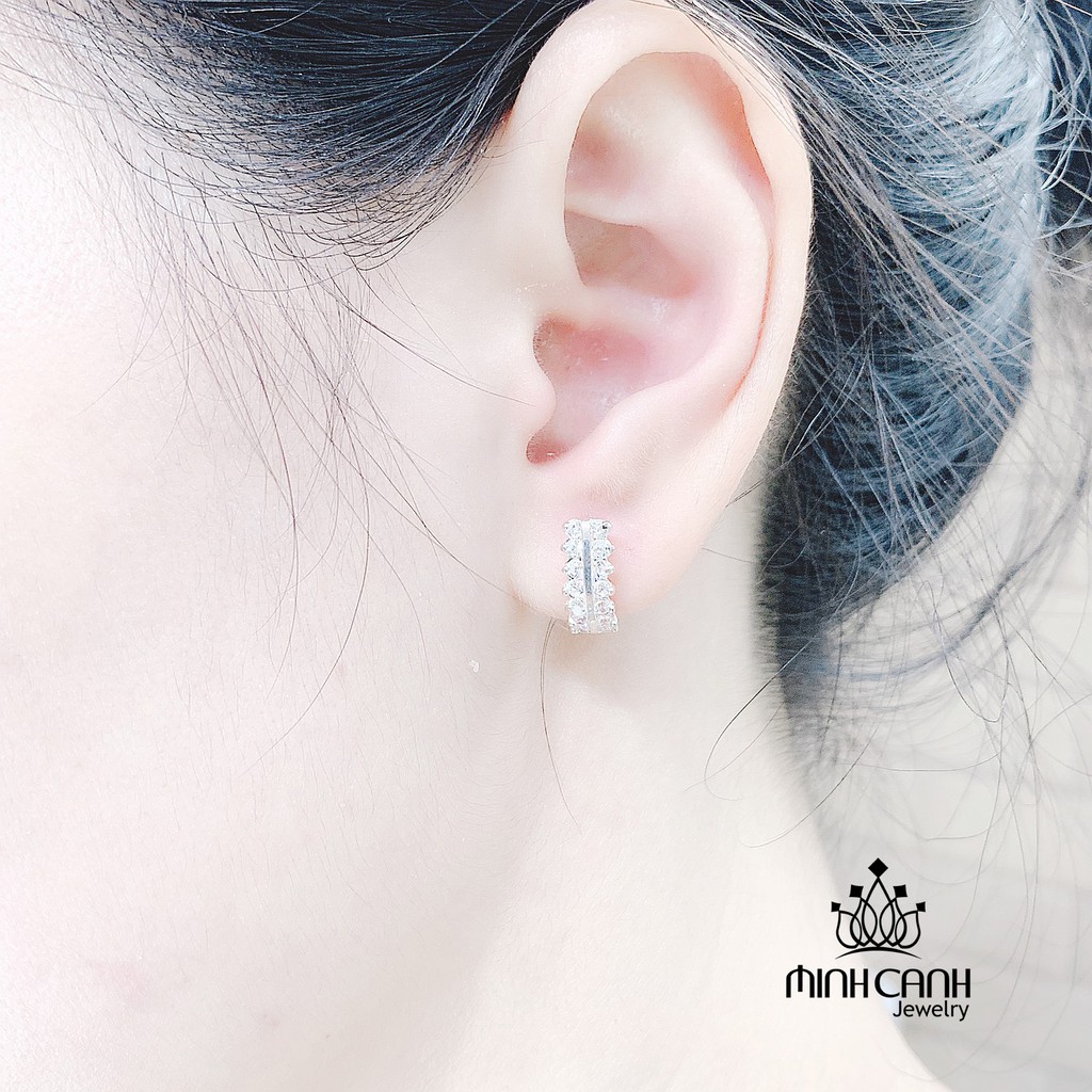 Bông Tai Bạc Khóa Bấm Viền Đá - Minh Canh Jewelry