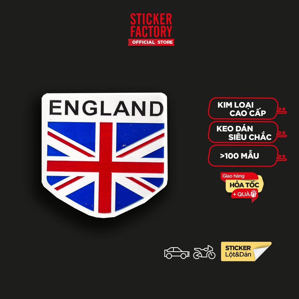 Sticker metal hình dán kim loại Sticker Factory - Chủ đề cờ Anh hình Khiên England 5x5cm