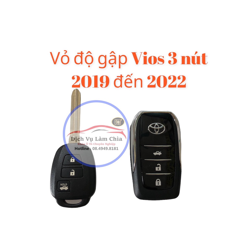 Vỏ Chìa Khóa Độ Gập Toyota, Miễn Phí Cắt Răng chìa khóa Vios 2019 - 2020 - 2021 -2022