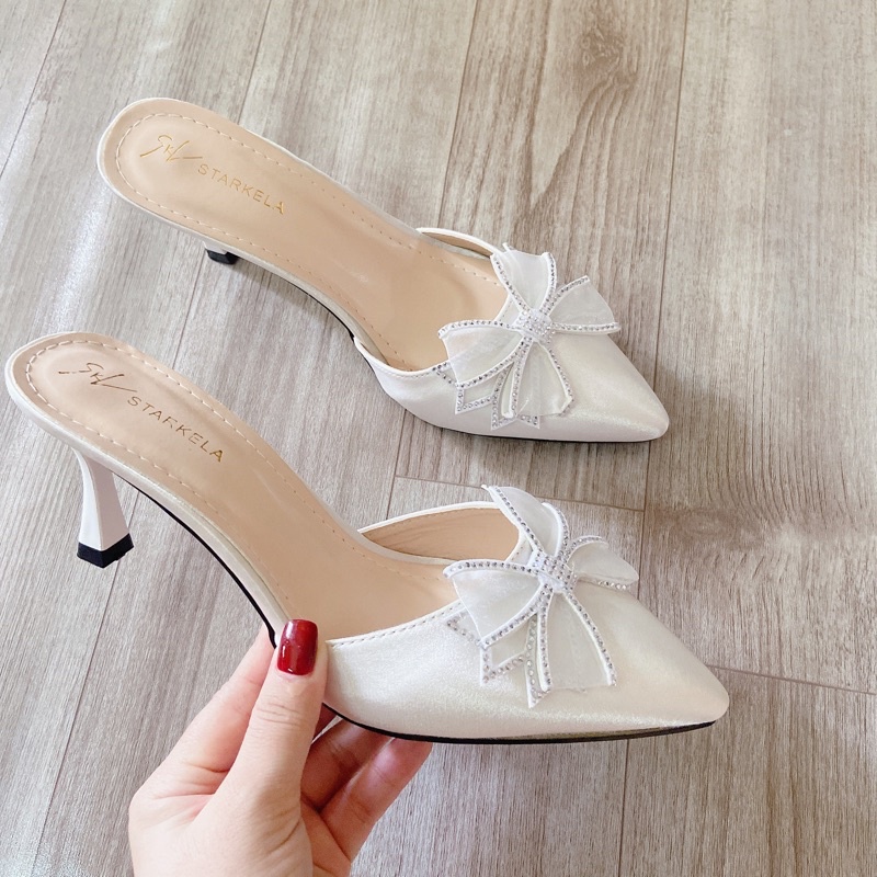 XẢ LỖ Giày cao gót/giày dép nữ công sở, dự tiệc Pun Shoes đính nơ đá cực sang gót nhọn 7cm/7f