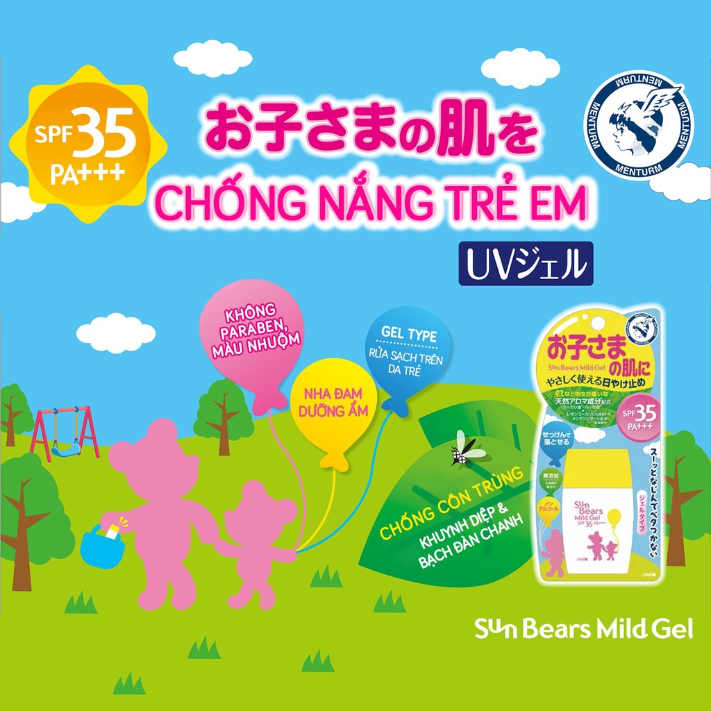 Sữa chống nắng OMI Trẻ em Gấu vàng SP35 PA+++ - khuynh diệp đuổi côn trùng / muỗi SUNBEARS Nhật