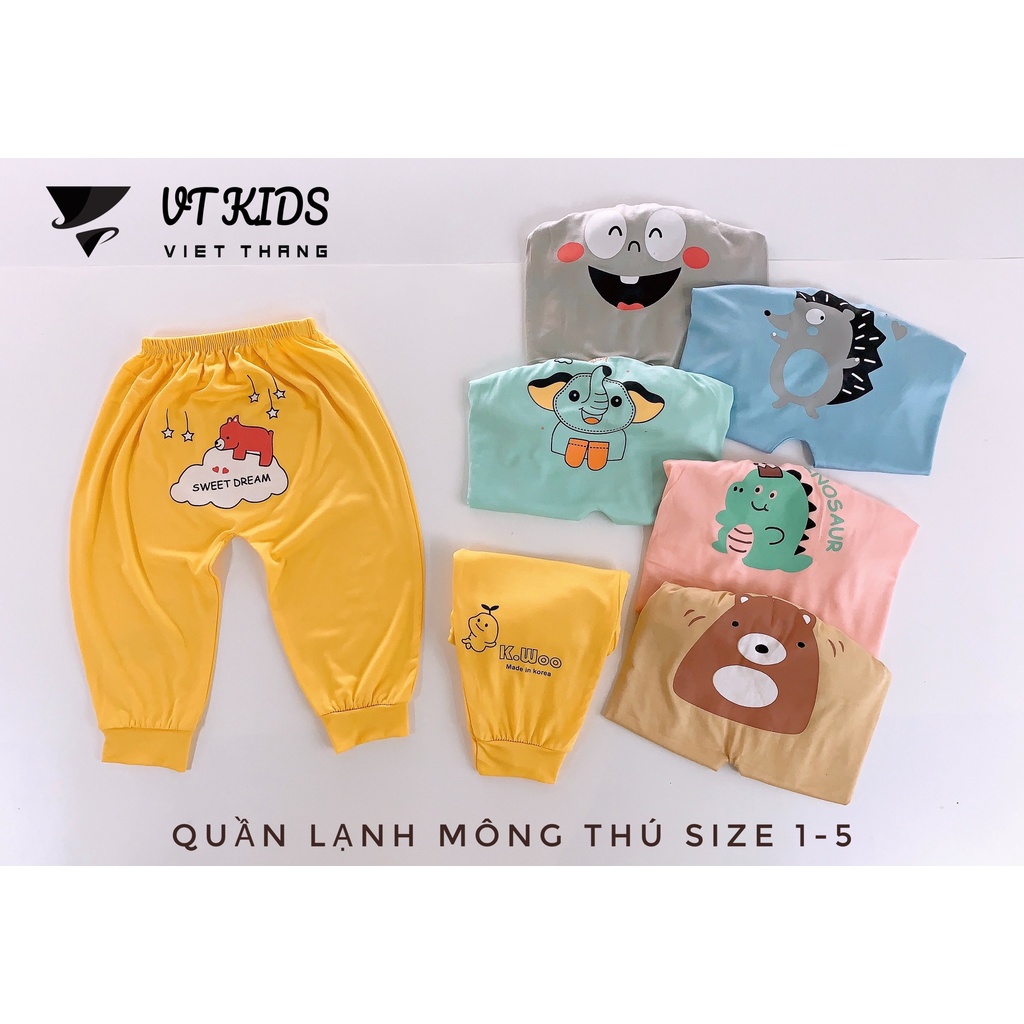 Quần dài bé trai và quần dài cho bé gái Kwoo thun lạnh in mông hình thú siêu xinh