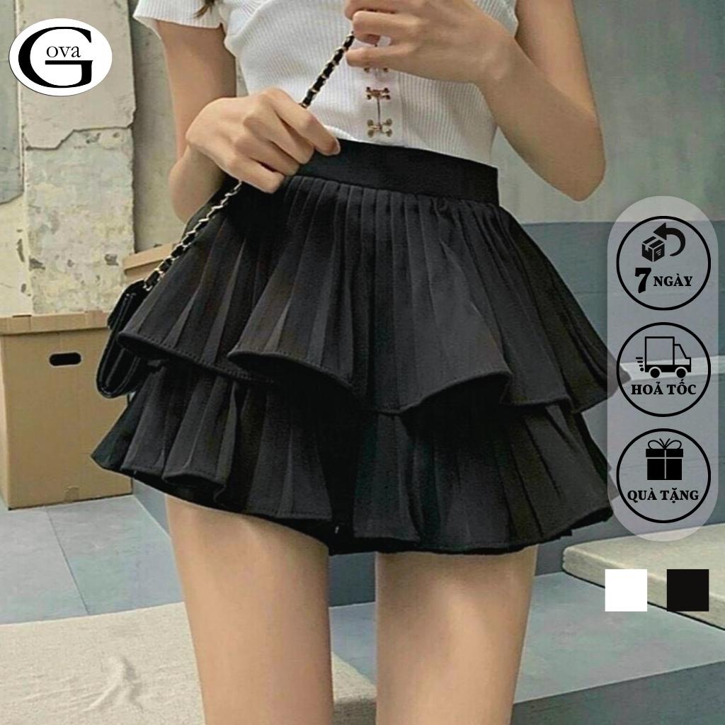 Chân Váy XẾP LY 2 TẦNG Phồng Ngắn Dáng Xòe Lưng Cạp Cao Có Lót Trong Cao Cấp GOVA