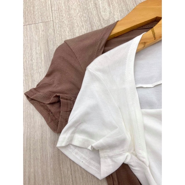 thun cổ tròn rũ nâu / trắng