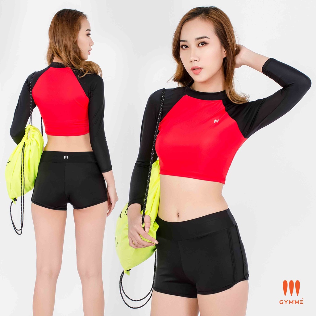 Áo croptop bơi tay dài, đồ bơi nữ cao cấp GYMME - 01025