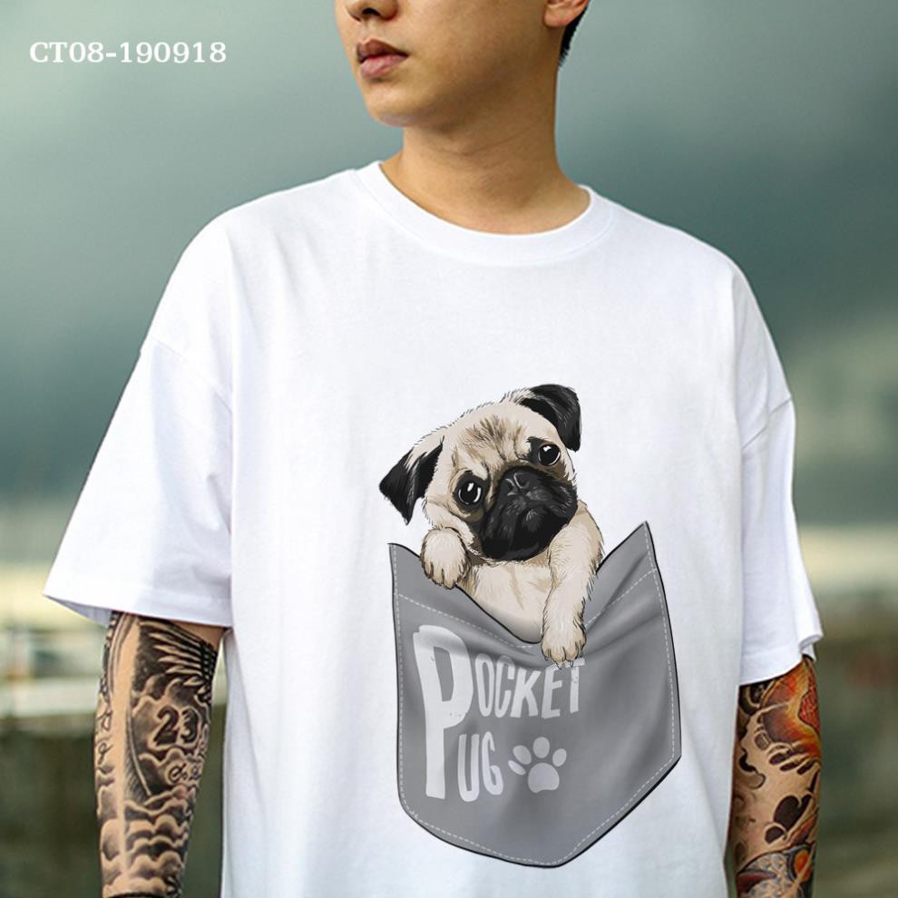 SALE- [ NHẬP AOTHP20XU ] Hoàn 20% Xu _ ÁO THUN UNISEX HÌNH HÌNH CHÓ MẶT XỆ PUG DOG TRONG TÚI -áo HOT