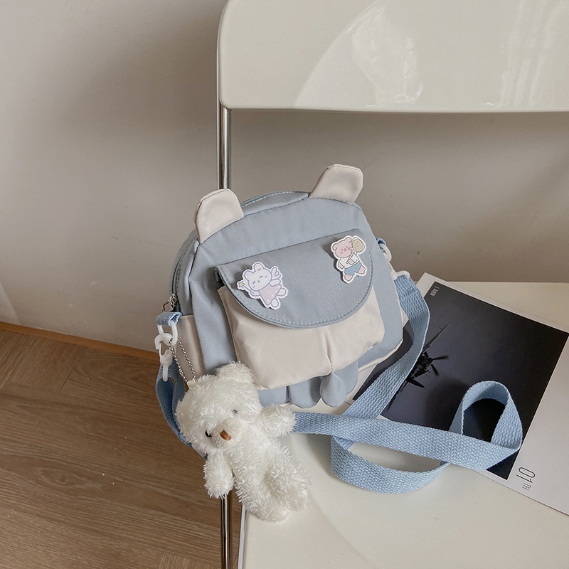 Túi Đeo Chéo Nữ Cute Đẹp Đi Chơi Hình Tai Mèo Dễ Thương Bằng Vải Canvas Mềm (kèm móc khóa và sticker)