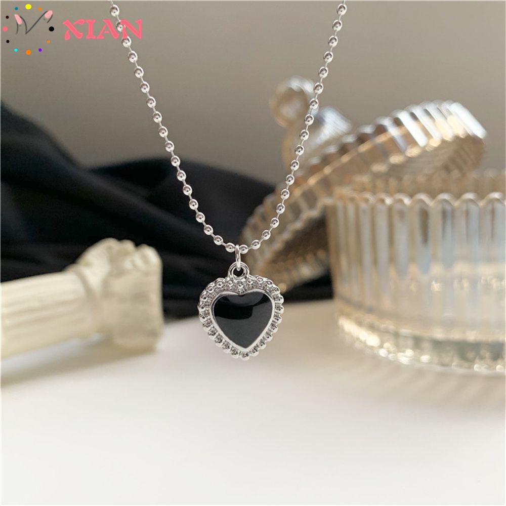 Vòng cổ Choker Màu Đen Mặt Trái Tim Đơn Giản Phong Cách Hàn Quốc Cho Nữ