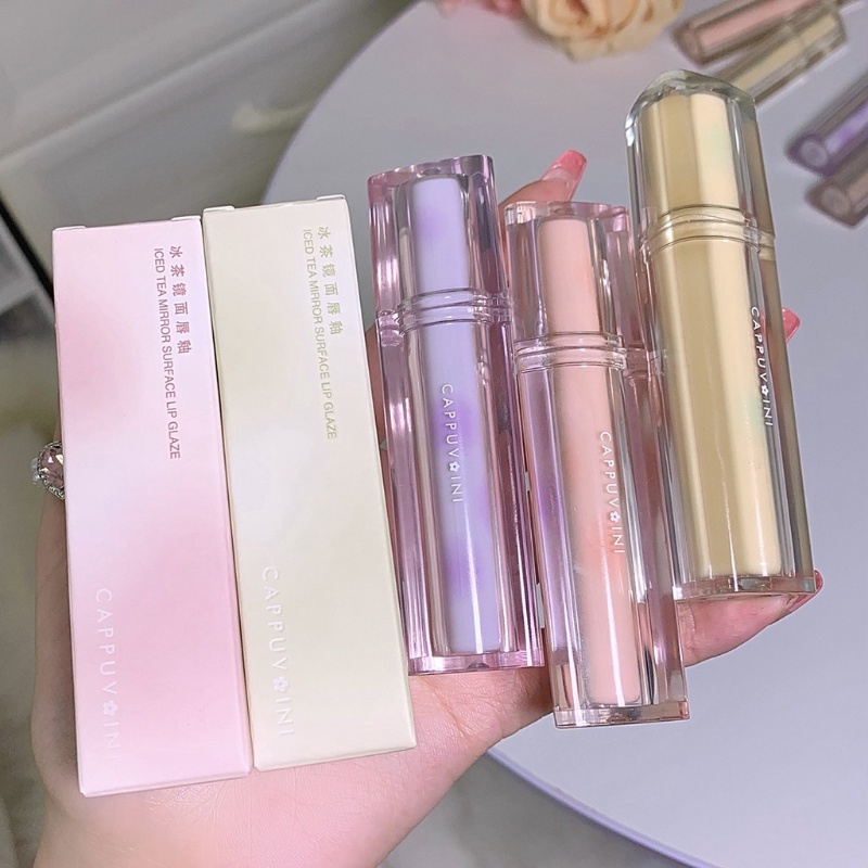 Cappuvini Son Bóng Pha Lê 3D Chống Nước Lâu Trôi Không Dính Cốc Chất Lượng Cao Iced Tea Mirror Surface Lip Glaze