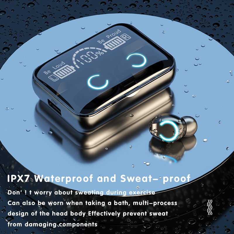 Tai nghe tai nghe không dây TWS Bluetooth 5.1 với Micrô HIFI âm thanh nổi 9D và Pin dự phòng 3000 mAh