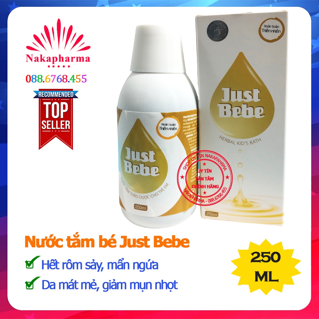 NƯỚC TẮM THẢO MỘC HẾT RÔM SẢY CHO BÉ AMIBEBE JUSTBEBE 250ML - JUST BEBE