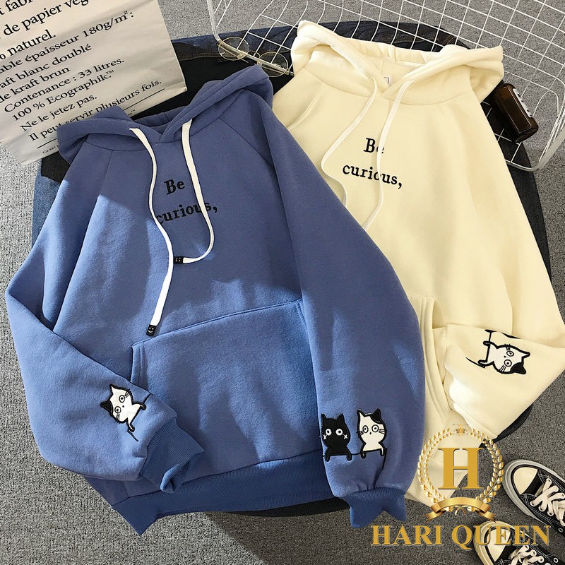 Áo hoodie hai mèo con in tay LNG1119