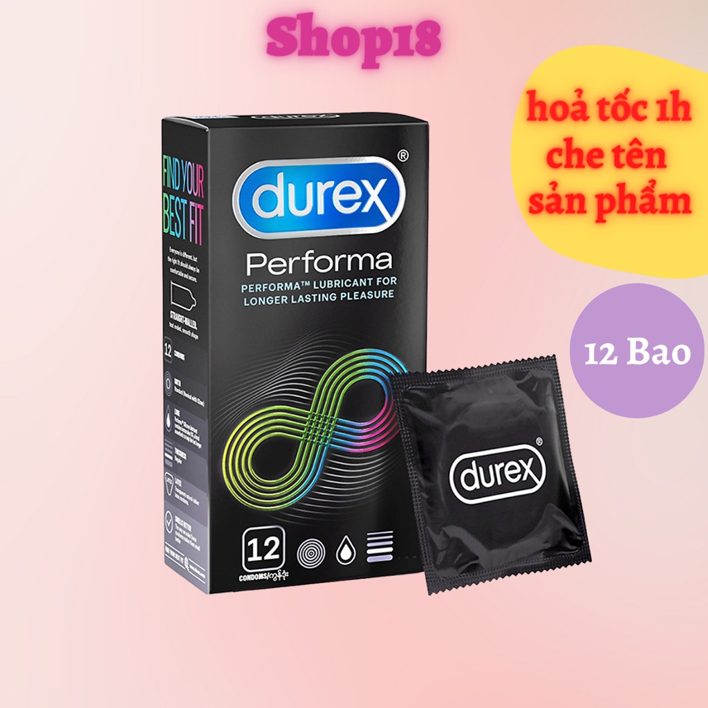 Bao cao su kéo dài thời gian quan hệ Durex Performa 12s. Chống xuất tinh sớm, kéo dài thời gian quan hệ, tăng ham muốn.