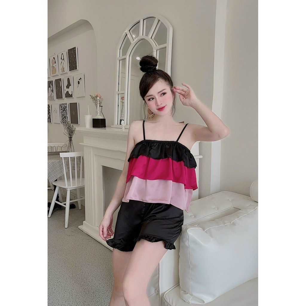 Sét bộ ngủ áo 2s phối màu xếp tầng cực xinh