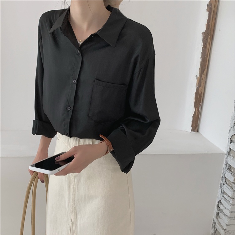 Porozi Áo sơ mi  dài tay dáng rộng phong cách Hàn Quốc cho nữ