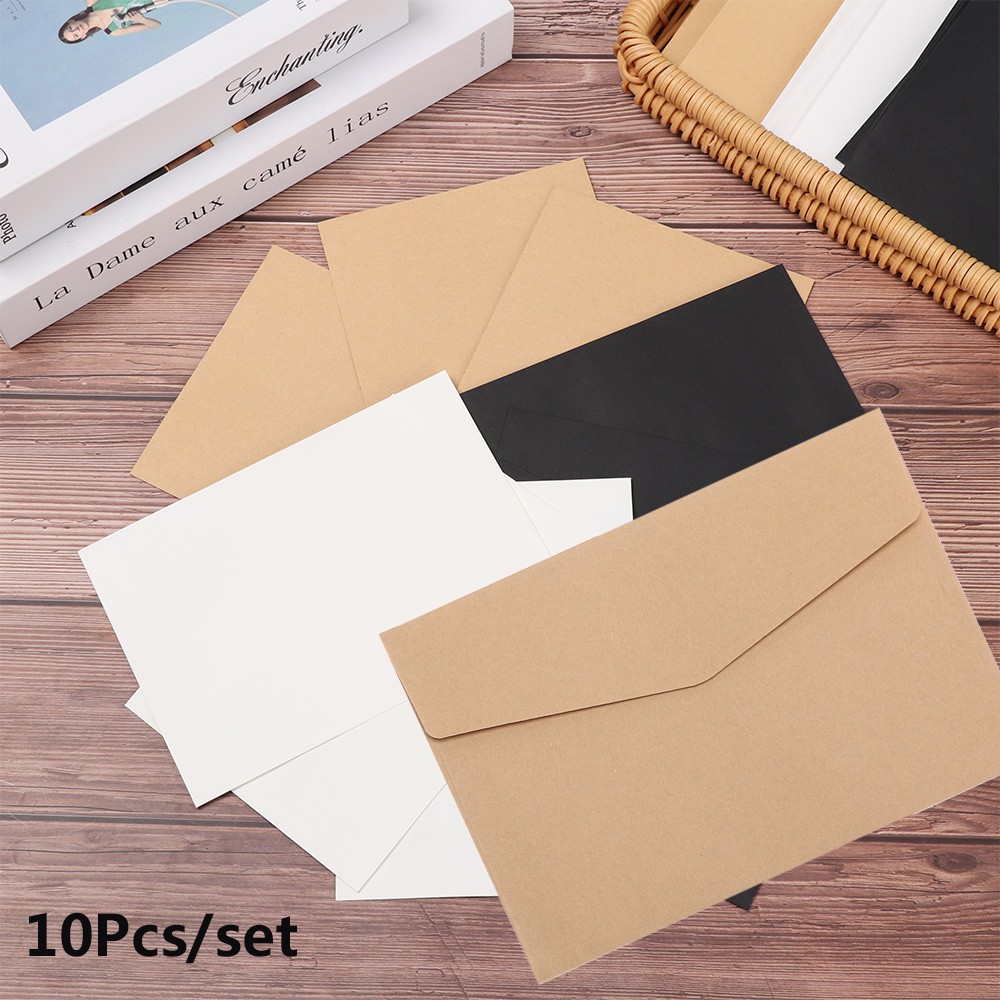 💜LAYOR💜 10Pcs DIY Wedding Invitation Craft Greeting Card Kraft Envelopes Business Gift European Style Office Supplies Stationary Vintage Kraft Paper/Multicolor